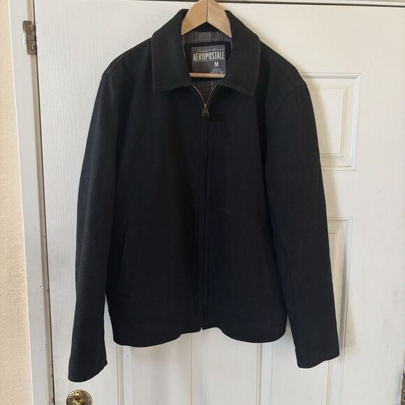 Vintage Aeropostale Compagnie Wool Jacket Size M Black Classic Outdoors Moto 90s - Picture 2 of 11